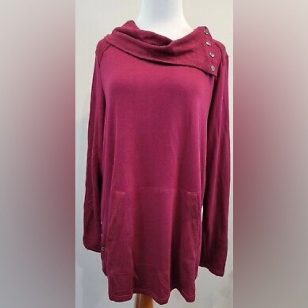 Sunday cowl neck front pocket burgundy Sweater Size 3X